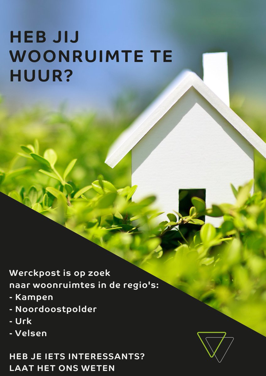 Werckpost is op zoek naar woonruimte in de volgende regio's:
- Kampen
- Noordoostpolder 
- Urk
- Velsen

Heb jij iets interessants? Laat het ons weten!

Mail: communicatie@werckpost.nl
Telefoon: 0527 - 748010
of gewoon via onze facebookpagina

#woning #huurwoning #woonruimte