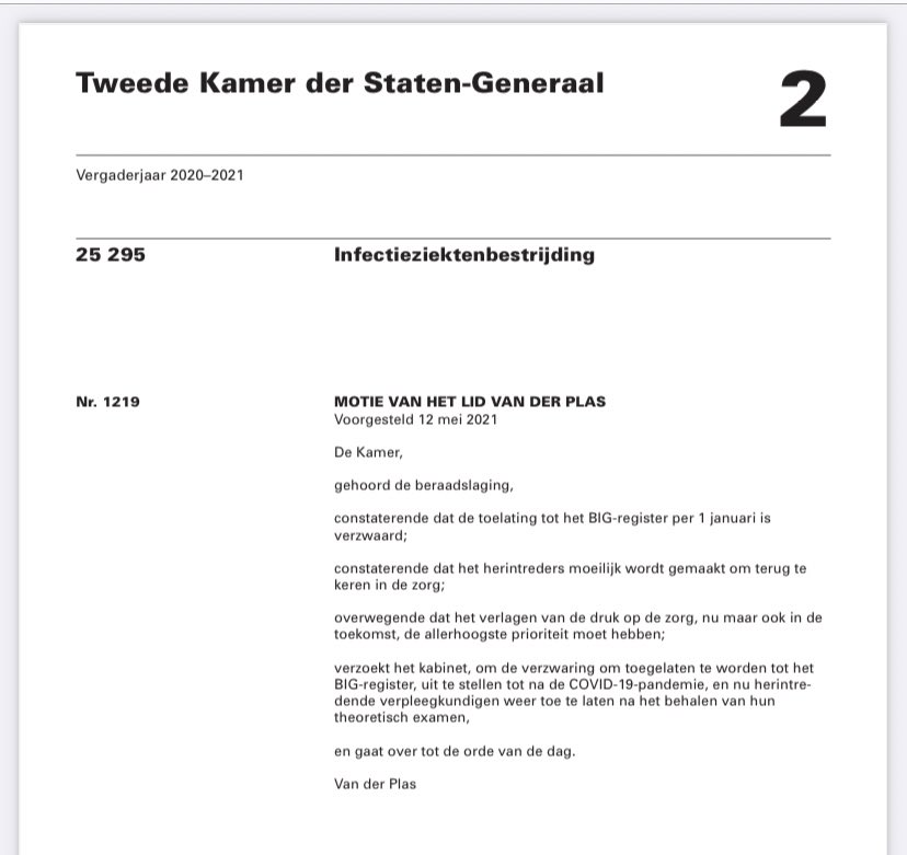 Wel 👏 👏 voor zwaar overbelaste zorgmedewerkers en in debatten complimentjes uitdelen. Oh, oh wat zijn we begaan. Maar motie steunen, om herintreders makkelijker te maken om BIG-registratie te halen of vernieuwen, ho maar... Motie weggestemd door overgrote meerderheid Kamer 👎