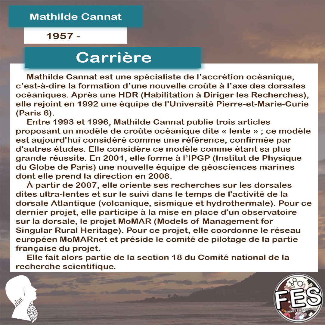 [Sciences : un domaine de femmes]

Découvrez Mathilde Gannat, géologue française et membre du comité national de la recherche scientifique ayant posé le model de référence sur l'expansion de la croûte océanique 🪨🌊🌋

<a href="/FES_AFNEUS/">Femmes En Sciences</a> <a href="/AFNEUS/">AFNEUS</a> <a href="/MIAGEConnection/">MIAGE Connection</a>