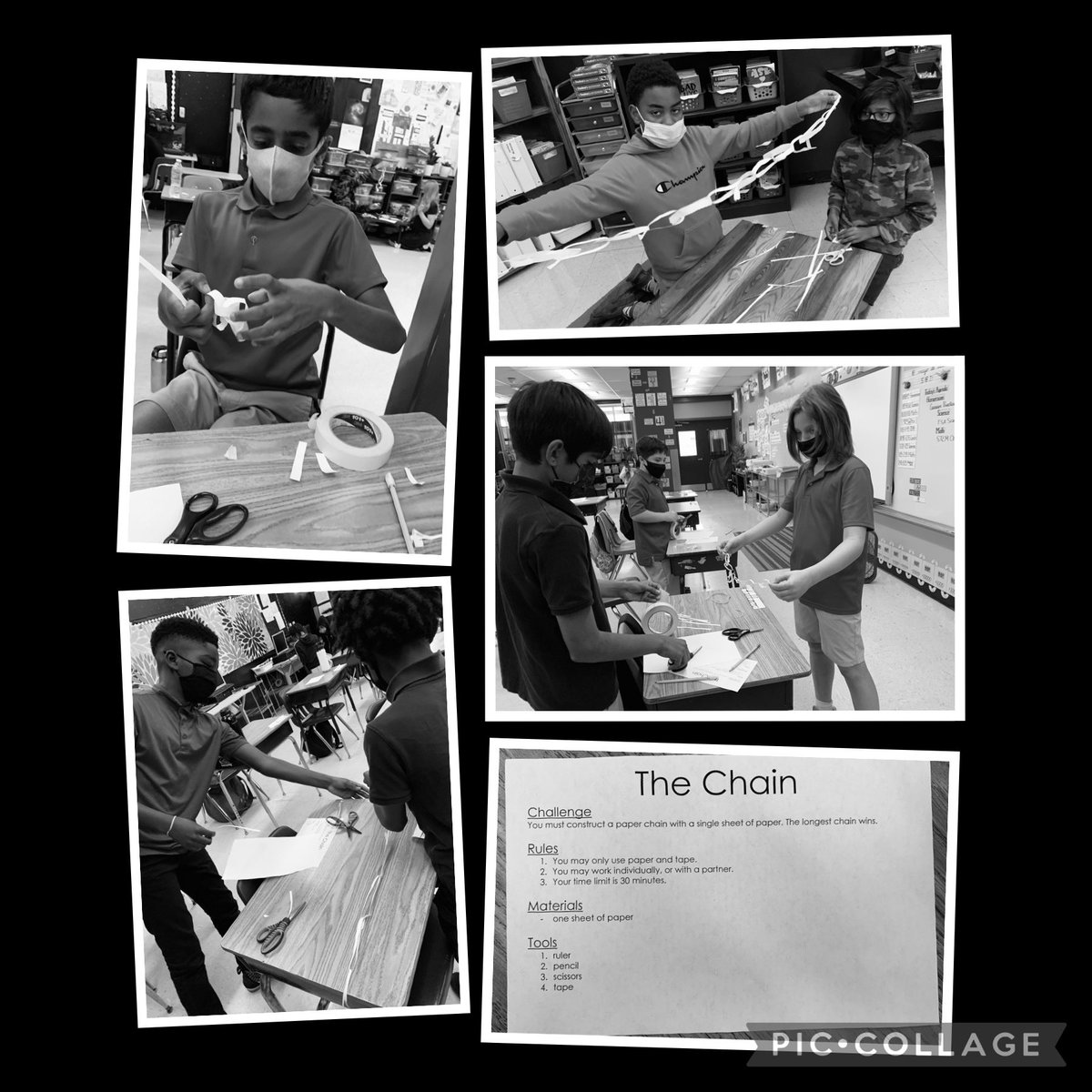 HeatherbHunter's tweet image. The Chain STEM Challenge. One piece of paper, scissors, and tape. 30 minutes to make the longest chain possible. Science FSSA may be done but Science will never rest. @rpk8magnet @CvonAncken #ScienceChallenge #CreativeThinking #ChallengeYourself