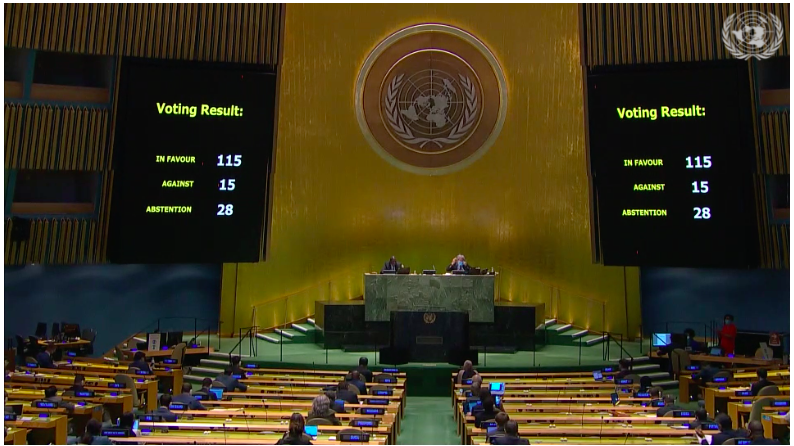 JulietteM87's tweet photo. The UN General Assembly just voted overwhelmingly in favor of adding #R2P to its annual agenda as a standing item, and requesting the Secretary-General to report annually on R2P. 

🟢115 states voted in favor
🟡28 states abstained
🔴15 states voted against https://t.co/xp5G5PZluh