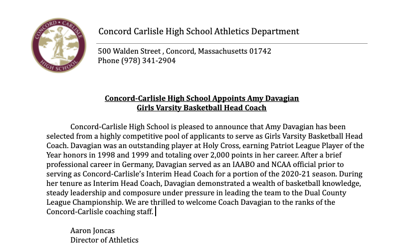 Concord-Carlisle High School Athletics (@ccpatsad) on Twitter photo Announcement for Girls Varsity Basketball <a href="/BostonHeraldHS/">Danny Ventura</a> <a href="/GlobeSchools/">Boston Globe Schools</a> <a href="/concordjournal/">The Concord Journal</a> Announcement for Girls Varsity Basketball <a href="/BostonHeraldHS/">Danny Ventura</a> <a href="/GlobeSchools/">Boston Globe Schools</a> <a href="/concordjournal/">The Concord Journal</a>
