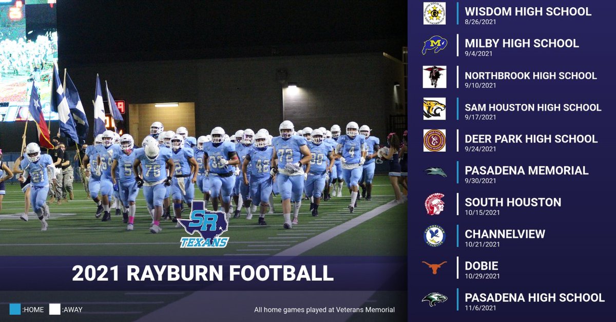Our 2021 Sam Rayburn Varsity Football Schedule         Go Texans!!! @SRTexanfootball <a href="/SRHSTEXANS/">Sam Rayburn Athletic Coordinator</a> <a href="/SamRayburn_HS/">Sam Rayburn High School</a> <a href="/VReyes15/">Vanessa Reyes</a> @TexansSportsMed