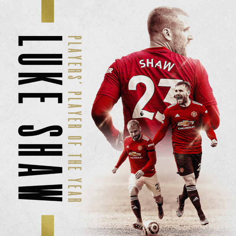 ManUtd's tweet photo. Taking his game to the next level 📈

Ladies and gentlemen, our 𝗣𝗹𝗮𝘆𝗲𝗿𝘀' 𝗣𝗹𝗮𝘆𝗲𝗿 𝗼𝗳 𝘁𝗵𝗲 𝗬𝗲𝗮𝗿: @LukeShaw23 👏👏👏

#MUFC #MUFCPOTY