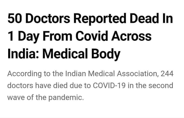 official_aimsa's tweet image. 50 Indian. doctors lost their lives to COVID-19 in a single day (May 16th). This is so sad and unfortunate. @PMOIndia @MoHFW_INDIA @drharshvardhan @narendramodi @NMC_IND