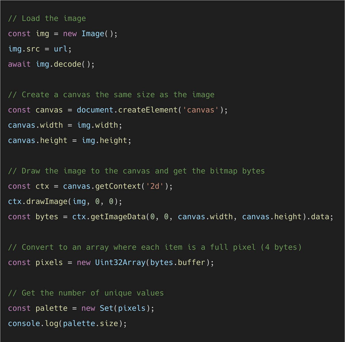 I wanted to quickly check how many colours were in an image, and it turned out easier than I thought: