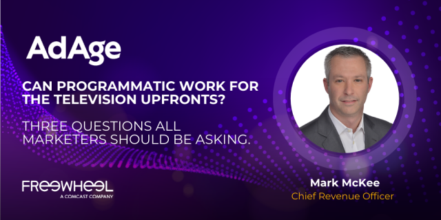 BrittMoCo's tweet photo. The big story at this year's #upfronts is the shift to programmatic buying. @MarkAMckee (@FreeWheel) shares 3 questions marketers should ask to ensure they get the customization, premium quality &amp; control they've always had w/ upfront deals #ComcastEmp https://t.co/NiTyP3eKK2 https://t.co/LKBc3GwsWT