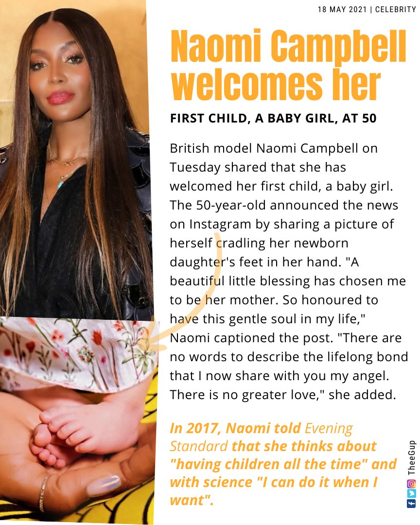 TheeGup's tweet photo. Naomi Campbell welcomes her first child, a baby girl, at 50

#NaomiCambell #CelebrityNews #Gossip https://t.co/wiHZkz0owJ