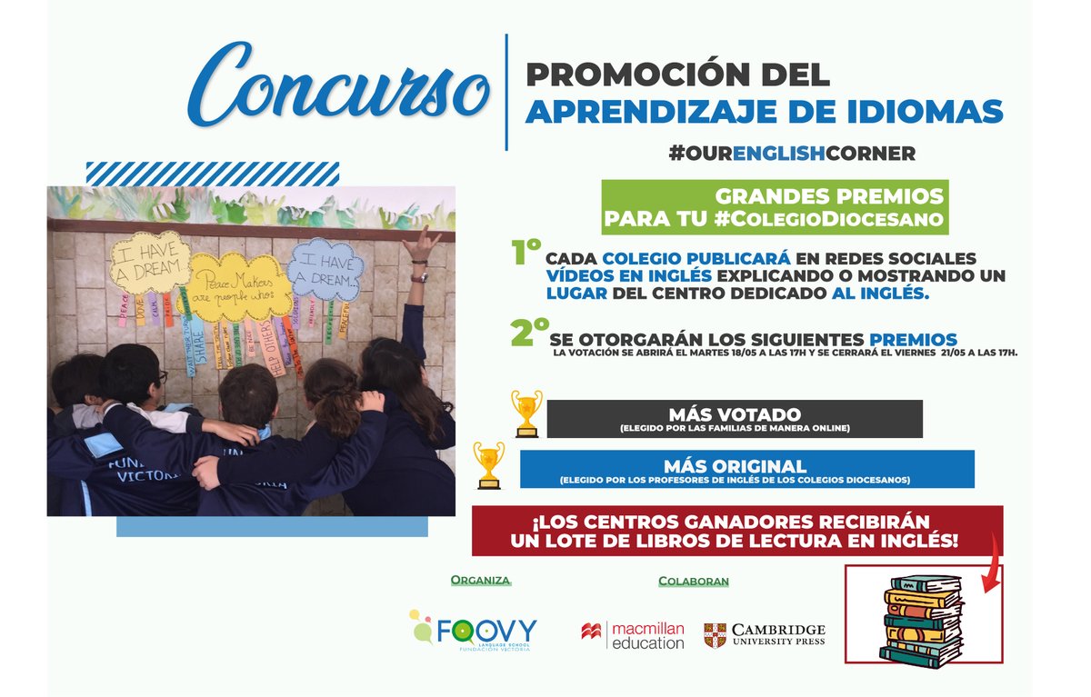 Foovy Language School (@foovy_fv) on Twitter photo ¡Ya puedes votar por tu #EnglishCorner favorito! 🇬🇧🏫
🏆Hay 2 premios en juego y vosotros decidís qué colegio diocesano ha preparado el mejor English Corner.
¡Vota! ➡️ foovy.fvictoria.es/concurso-engli…
¡Gracias <a href="/MacmillanSpain/">Macmillan Education</a> y @CambridgeSpain por los fantásticos premios! ¡Ya puedes votar por tu #EnglishCorner favorito! 🇬🇧🏫
🏆Hay 2 premios en juego y vosotros decidís qué colegio diocesano ha preparado el mejor English Corner.
¡Vota! ➡️ foovy.fvictoria.es/concurso-engli…
¡Gracias <a href="/MacmillanSpain/">Macmillan Education</a> y @CambridgeSpain por los fantásticos premios!