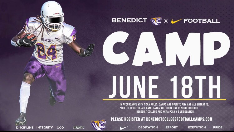 Go Tigers!

Come join us at our prospect camp on June 18th! 

We’re excited to see some #FutureBCTigers! 

Sign up at the link below!

#Protec22heJungle 

benedictcollegefootballcamps.com/index.cfm