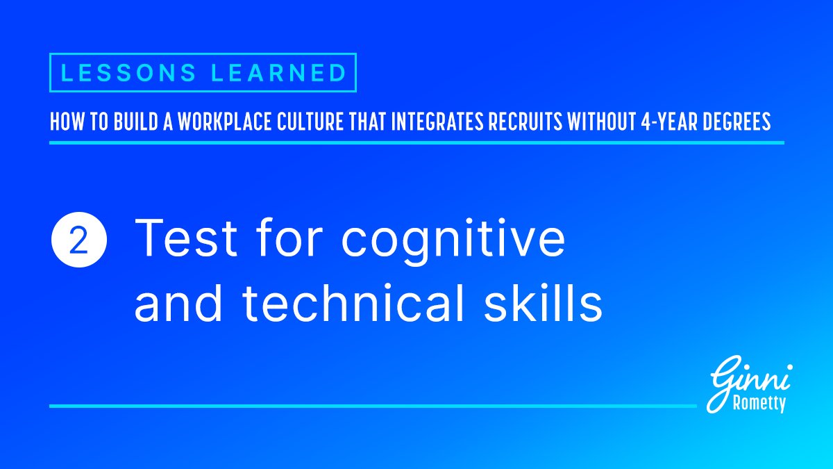 GinniRometty's tweet photo. While I was at @IBM, our top hiring criteria became a candidate’s propensity to learn (vs their degree) - It’s most telling of how they will perform on the job.

An aptitude-based hiring approach will make our businesses better and make new hires more likely to succeed and grow. https://t.co/vL5e3dJIeT