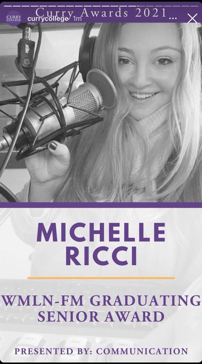 Thank you so much <a href="/CurryEdu/">Curry College</a> honored to have been chosen for the <a href="/WMLN_FM/">WMLN 91.5FM</a> Senior Award 💜