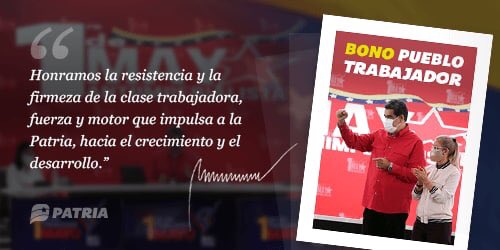 MinTrabajoVE's tweet photo. #ATENCION|| Inicia la entrega del Bono Pueblo Trabajador 2021 enviado por el Presidente @NicolasMaduro a través de la Plataforma Patria.

#LiberenALosPatriotas https://t.co/xB7yYyLflq