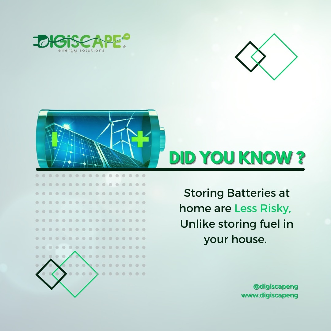 Digiscapeng's tweet photo. Home storage batteries are widely considered to be safe, no riskier than keeping a jerrycan full of petrol in your house #Truefact
To get more advice on batteries or any of our products and service Call: 08099995980 or 08180009311
Email:info@digiscape.ng
#digiscapeng
#Battery https://t.co/Os3ewyaj8f