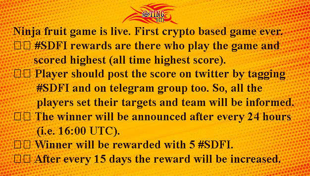 NetYfii's tweet photo. Ninja fruit game is live. First crypto based game ever.
#stingdefi #SDFI #binance #bnb #btc #dogearmy #gaming
Visit: https://t.co/BccY0k1CJk
Join: https://t.co/aayRLEONYk https://t.co/P7U9khdnyi