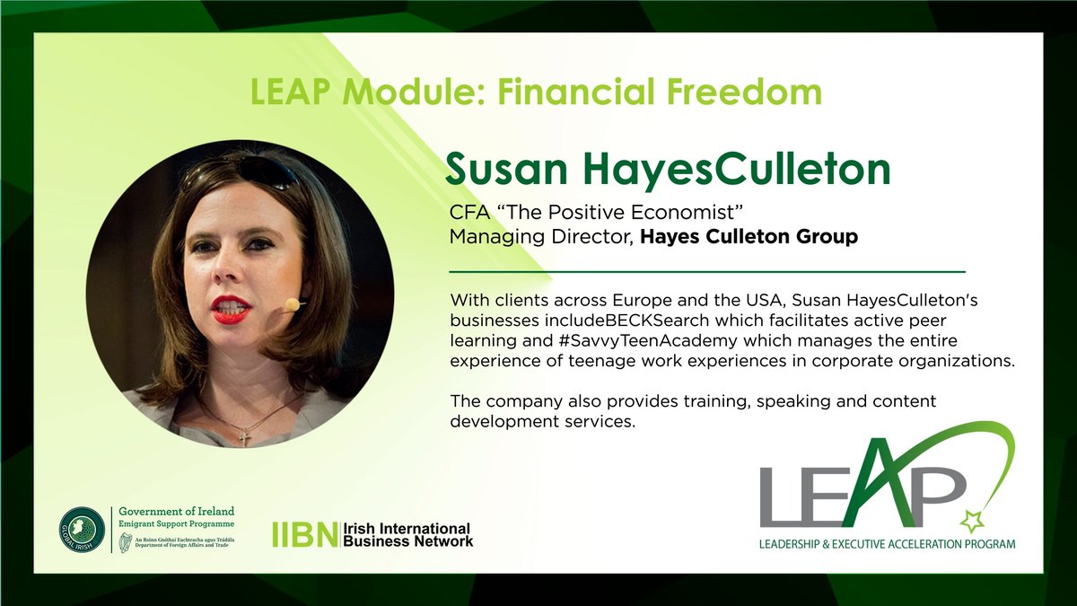 leap_now's tweet photo. Just under an hour until our Financial Freedom session with @SusanHayes_! We can't wait for the 2021 women to hear from the #PositiveEconomist #leapnow2021 #leapnow
@IIBN @GlobalIrish @jscanlon1 @amullennyc https://t.co/hKNdhuKfCw