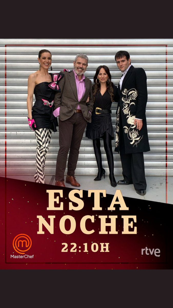 Hoy 22:10 <a href="/La1_tve/">La 1</a> cata #LorenzoCaprile <a href="/PalomoSpain/">Palomo Spain</a> <a href="/Mariaescote/">María Escoté</a> <a href="/raqsanchezsilva/">Raquel Sanchez Silva</a> 🥩⭐🔥 iremos a Málaga a exteriores <a href="/Pepe_elBohio/">Pepe Rodriguez</a> se pondrá chaquetilla eliminación os esperamos! #MasterChef9 <a href="/ShineIberia/">Shine Iberia</a> <a href="/AbelArana/">Abel Arana 🏳️‍🌈</a> <a href="/JordiCruzMas/">Jordi Cruz Mas</a> <a href="/SamySpain/">Samantha de España</a> <a href="/pedropalomobcn/">Pedro Palomo</a> 🔪👨🏻‍🍳 @ToniMChef9