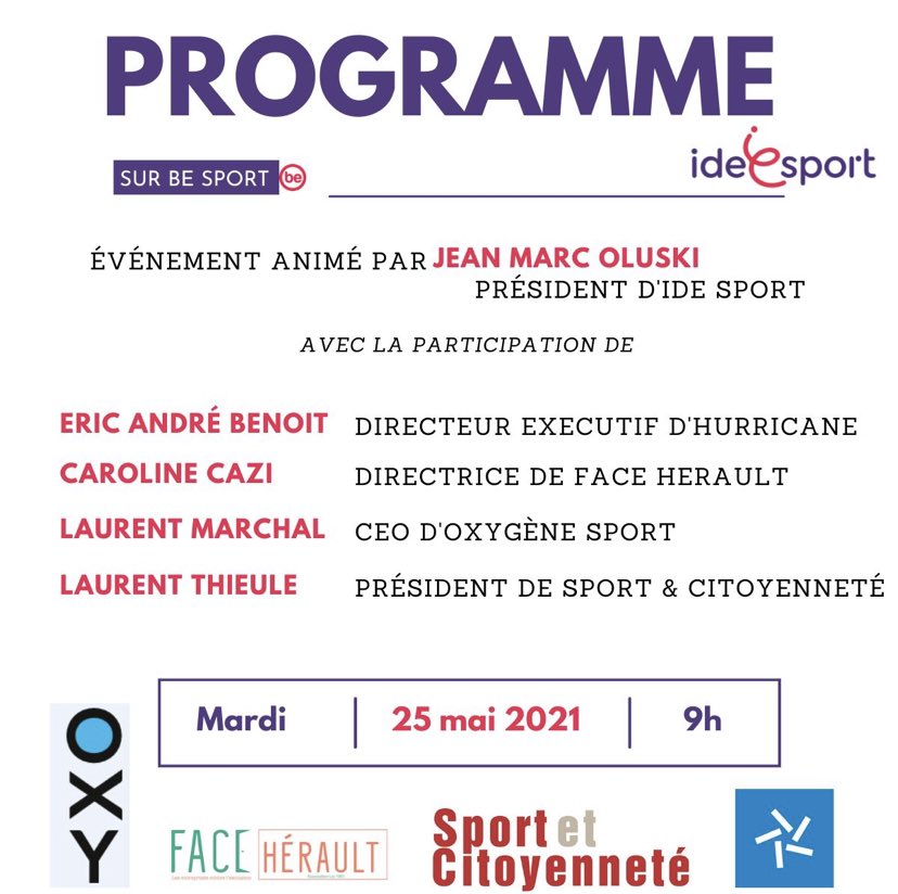 [J-7]

Notre webinaire aura lieu le 25 mai 2021 dès 9h. Il sera diffusé en live sur Be Sport : lnkd.in/du5hmbm   

Retrouvez le programme de l’événement ⬇️⬇️

#sports #sponsoring #evenement