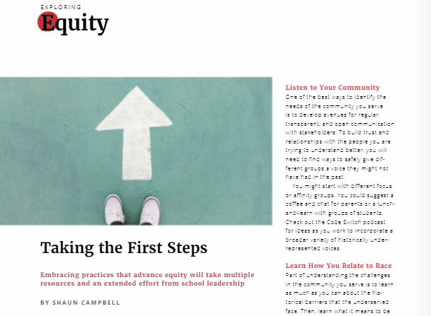NAESP's tweet photo. Taking the First Steps: Embracing practices that advance equity will take multiple resources and an extended effort from school leadership. https://t.co/vX1OPceeHB via @NAESP Shaun Campbell #PrincipalMag #ExploringEquity https://t.co/pwB4GDx71I
