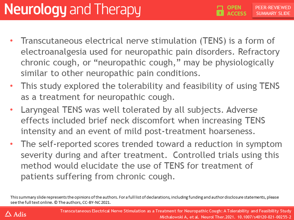 Neurology_Ther's tweet photo. A recent study assesses the feasibility and tolerability of using transcutaneous electrical nerve stimulation for the treatment of neuropathic cough.

Read the results here: https://t.co/4YNYGchJHf

#TENS https://t.co/hFw0nd5r4z