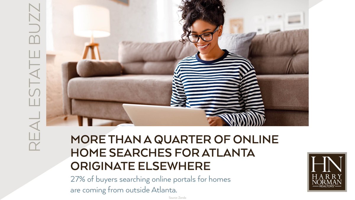 HNRealtors's tweet photo. #TheBuzz | 27% of home buyers in Atlanta are originating outside Atlanta, showing that Atlanta is a great city for relocation.

#realestate #hnrealtors #hnisights #atlantarealestate #realtor #atlantarealtor #realestateagent #housingmarketing https://t.co/cXbHD3x0Mg