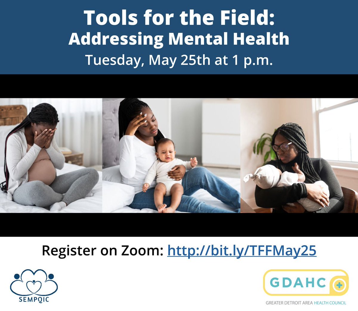 Join SEMPQIC next Tuesday for a Tools for the Field webinar about addressing maternal and infant mental health. This webinar series is designed for providers of all kinds and will give attendees the tools needs to improve patient outcomes. Register now buff.ly/3osbInN