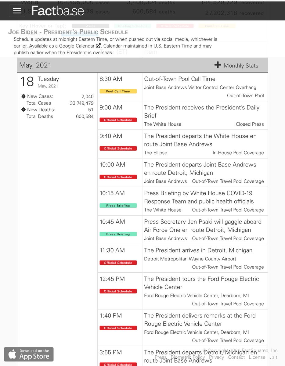 AuCaDoMom's tweet image. Donald tRump was the laziest goddam president** ever! …

President Biden’s May 18, 2021 schedule: factba.se/biden/calendar
45**’s May 18, 2020 schedule: whitehousedossier.com/2020/05/18/tru…

#ExecutiveTime #HairAndMakeUp #FoxAndFriends #GoodRiddance