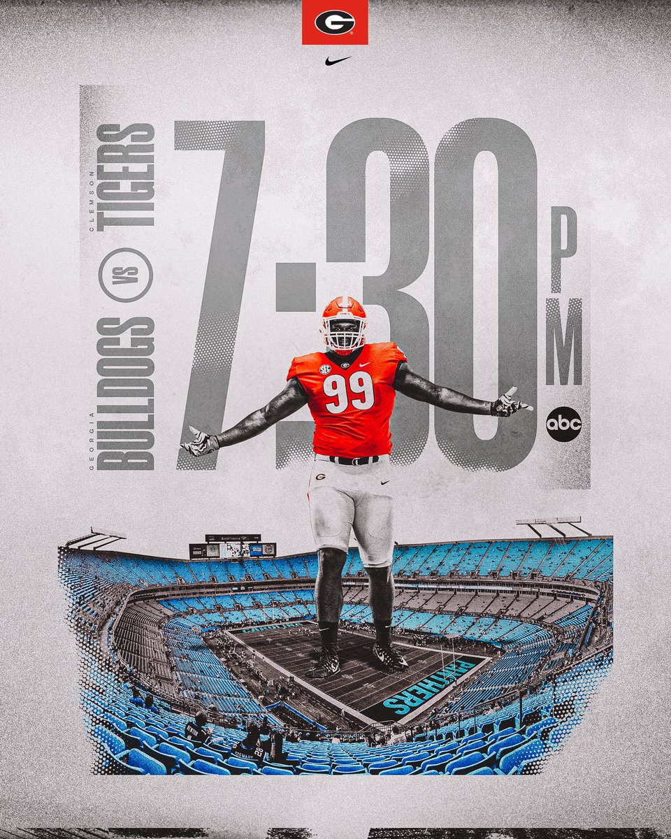 GeorgiaFootball's tweet image. 🔒 𝗜𝗧 𝗜𝗡

📺: vs. Clemson | 7:30 pm | ABC 

#ATD #GoDawgs