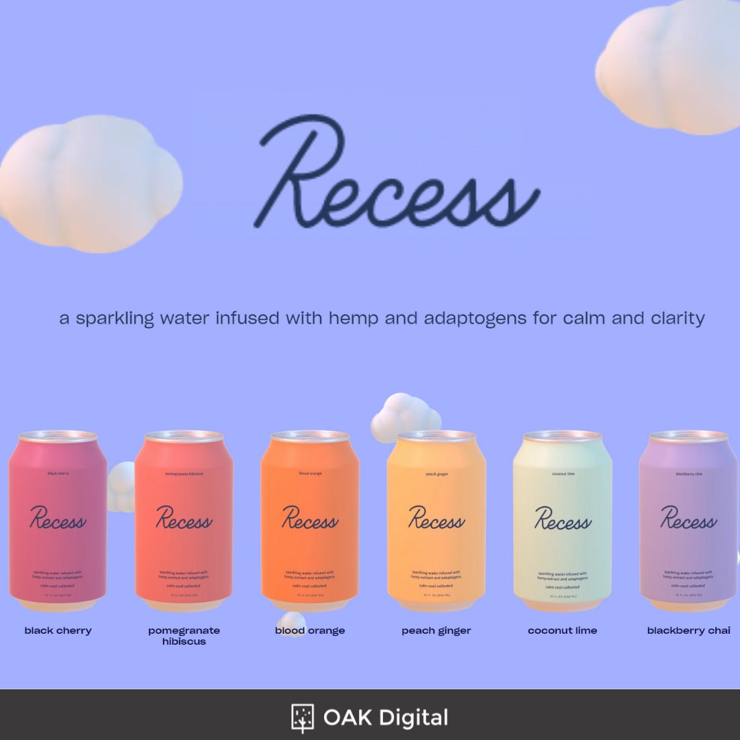 Warm welcome to our new <a href="/OAKDigitalNYC/">OAK Digital</a> Client, Recess.  
 
Recess is a brand of delicious and innovative sparkling waters infused with hemp and adaptogens that helps you keep calm and collected during stressful days. 

#weloveourclients #oakdigital