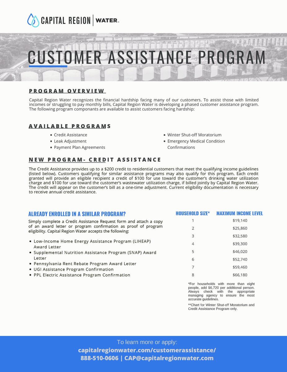 DCLS_Library's tweet image. Struggling to make your Capital Region Water payments? Their customer assistance program may provide some relief. 

Learn more/apply:
- capitalregionwater.com/customerassist…
- 888-510-0606
- CAP@capitalregionwater.com

Need tech access/assistance? Visit your library &amp;amp; ask for help at the desk.