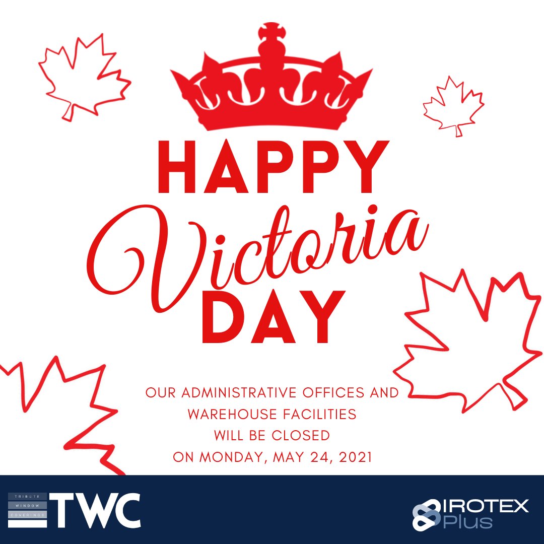 WindowTribute's tweet image. Wishing you a Happy #VictoriaDay long weekend!
Please note that our administrative offices and warehouse facilities are closed on Monday, May 24. 
#victoriaday #longweekend #canada #victoriadayweekend