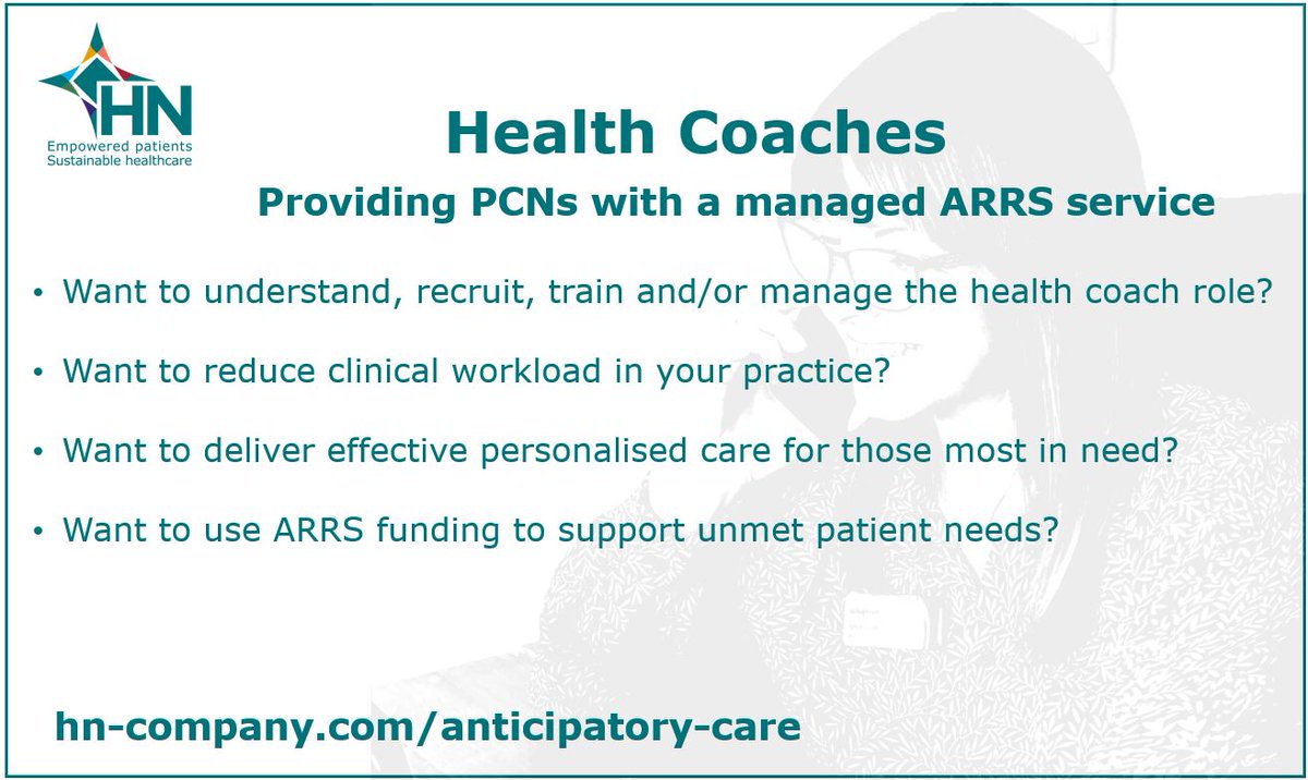 Providing #PCNs with a managed #ARRS service – supervised &amp; trained Health Coaches to improve your patient outcomes &amp; reduce workload. Health Coaches can clear capacity so you can work on the vaccination rollout &amp; the extensive backlogs caused by Covid. 
lnkd.in/enDSGFE