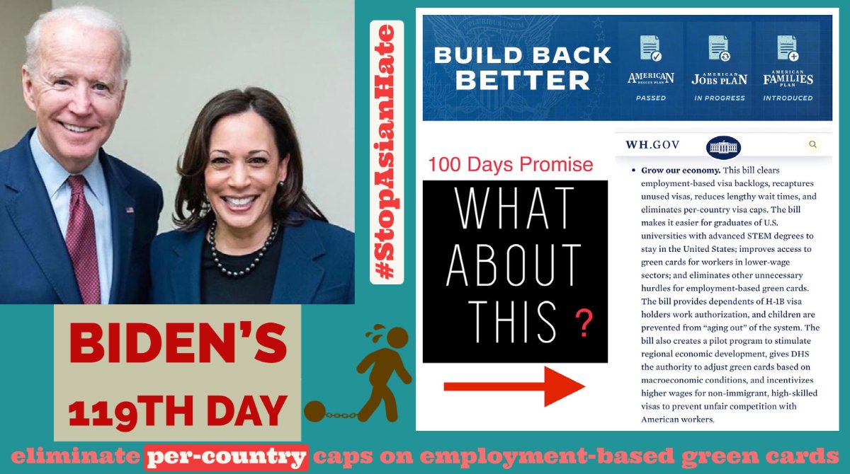 .<a href="/POTUS/">President Donald J. Trump</a> <a href="/JoeBiden/">Joe Biden</a> &amp; <a href="/VP/">Vice President JD Vance</a>: Today is 119th Day; where is your Promise? Asian families endure racism👇

—Discriminatory per-country caps
—<a href="/USCIS/">USCIS</a> processing delays of 485 green card applications
—#H4EAD Women put out of work to stay home
—#H4kids age out

@WHCOS <a href="/PressSec/">Karoline Leavitt</a> <a href="/SecMayorkas/">ARCHIVED: Secretary Alejandro Mayorkas</a>