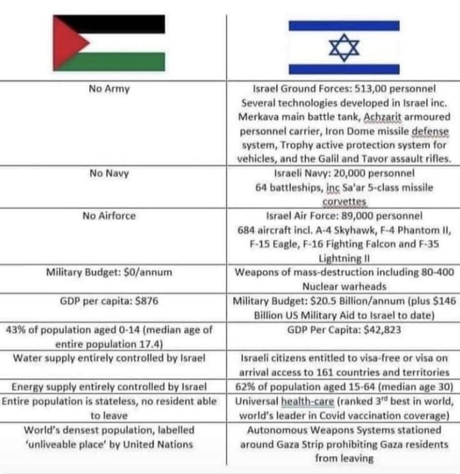 eyeonpalestine3's tweet photo. Because of CNN, BBC, FOX news,etc, some people think Israel and Palestine are equal in military forces! Thats obviously NOT true!!  Now with all the social media everyone is responsible to search for the truth!! You dont have to be Palestinian, you just need to be human! https://t.co/mPvm2wUWbo