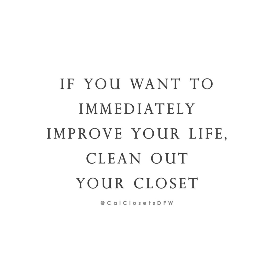 CalClosetsDFW's tweet image. Tip Tuesday 💡

You know that feeling when a weight is lifted off your shoulders? That is exactly how it feels when you clean out your closet!! 
Getting rid of things that are weighing you down is the best ans fastest way to improve your life!