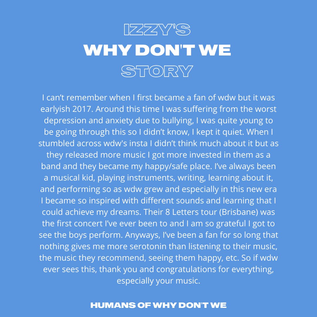 humansofwdw's tweet photo. “I’ve been a fan for so long that nothing gives me more serotonin than listening to their music.” - Izzy from Australia (@izzyrogers_) #humansofwdw https://t.co/E2sHHgK7Sf