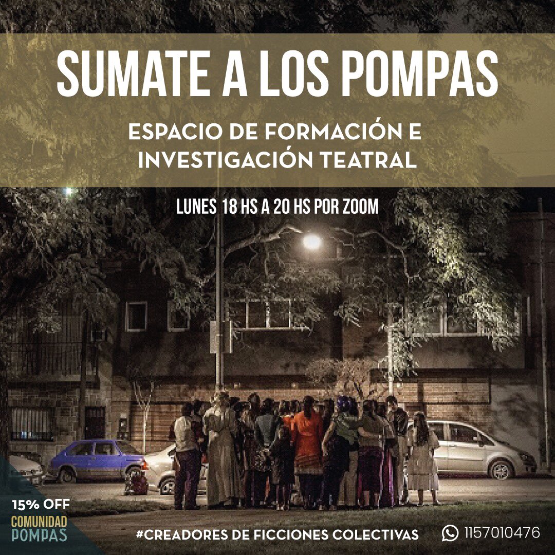 Pensaste alguna vez en entrenar teatro? Y encima producir y crear con otres? Te invitamos a sumarte y formarte en <a href="/lospompas/">lospompas</a> llamanos al 1157010476