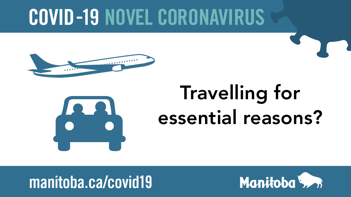 MBGov's tweet photo. Manitobans are reminded to stay #SafeAtHomeMB as much as possible to reduce the spread of #Covid19MB. If you have to travel for essential reasons, be sure to check for any restrictions at your destination and follow self-isolation requirements upon return. https://t.co/SfhcQ2iP72 https://t.co/sxpCsXi4pE