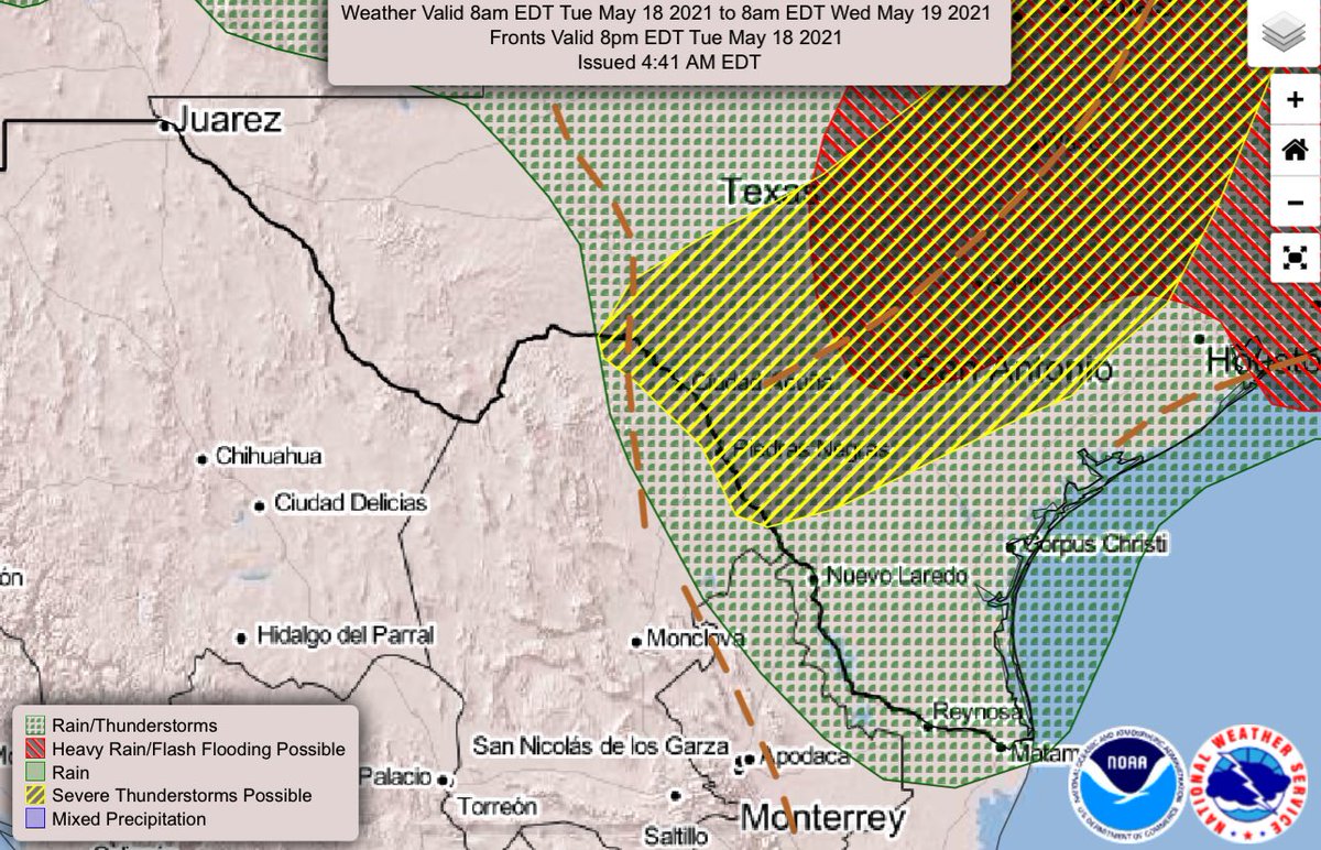 InfoMeteoro's tweet photo. ⛈MARTES: lluvias/tormentas dispersas en estados del noreste, centro y sureste.

🔴Las más fuertes en Coah, NL, Tamps, EdoMex, CDMX, Mor, Hgo, Pue, Tlax, Gro, Oax, Tab, Chis y Camp con granizadas y ráfagas >60 km/h.

Tormentas severas posibles norte Coah, NL, Tamps⚠️ https://t.co/MAKl3wfOHu