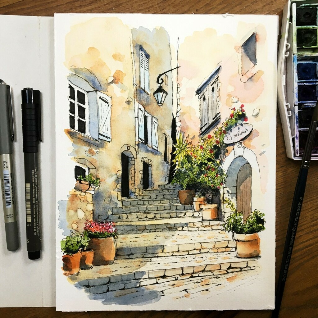 AMAsketchbook's tweet image. Today&apos;s Tuesday Zoom took us to Provence sketching steps, stones and wonky walls - 
even the recording wasn&apos;t straightforward 🙄
The best bit is it&apos;s a lovely group 😍 and whatever the outcomes - we&apos;re all learning something new every week 🤩
#keepsketching #learntosketch #sket…