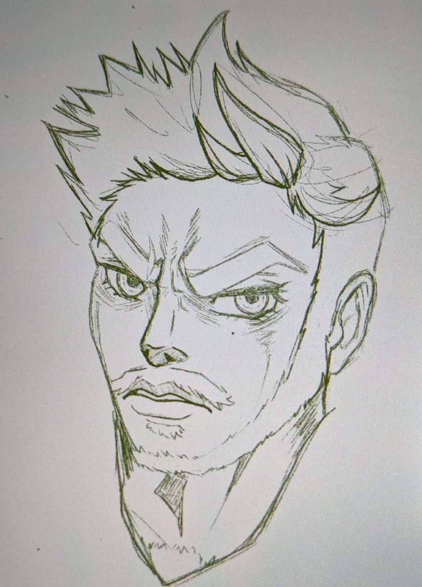 I've been working on this sketch for quite a while now. This is for my fellow streamer <a href="/ReyRob22/">ReyRob22</a> that requested me to turn his face into a JoJo character. Still a lot left to do but I'm happy with how it's turning out. 🤩✨ #WIP #JoJosBizarreAdventure #opencommission