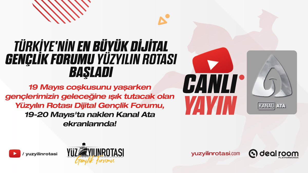 19-20 Mayıs’ta Yüzyılın Rotası Dijital Gençlik Forumu Kanal Ata Ekranlarında. 
youtube.com/c/kanalata