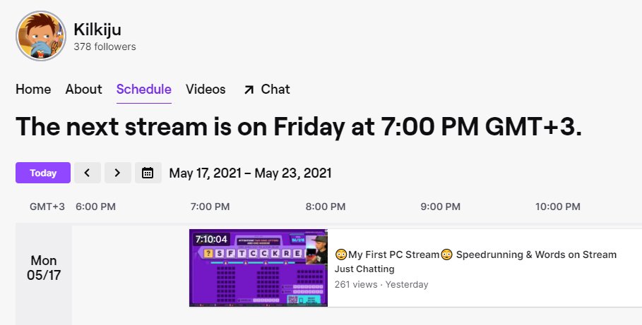 My first PC stream on Monday went really well! There's some practical things to improve which I'm excited to get done by the next stream on friday ☺ Hope to see you there!
I decided I'll stream on mondays and thursdays, but need to move next one to Friday due to Eurovision😁