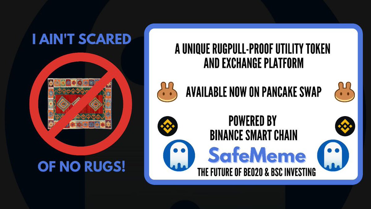 SafeMemeToken's tweet photo. Who are we? 👀

#SAFEMEME is a unique Rugpull-Proof utility token and exchange on #BSC 

✅Doxxed CEO
📈6% Tx Fee
💸2% Redistributed
🔥2% $SME Burned
🔒2% to Locked Liquidity

Let's make the #BSC platform a safer space!❤️

#SME #SafeMeme #BSC #RugPullProof #Utility #Crypto https://t.co/7440oRBg6S