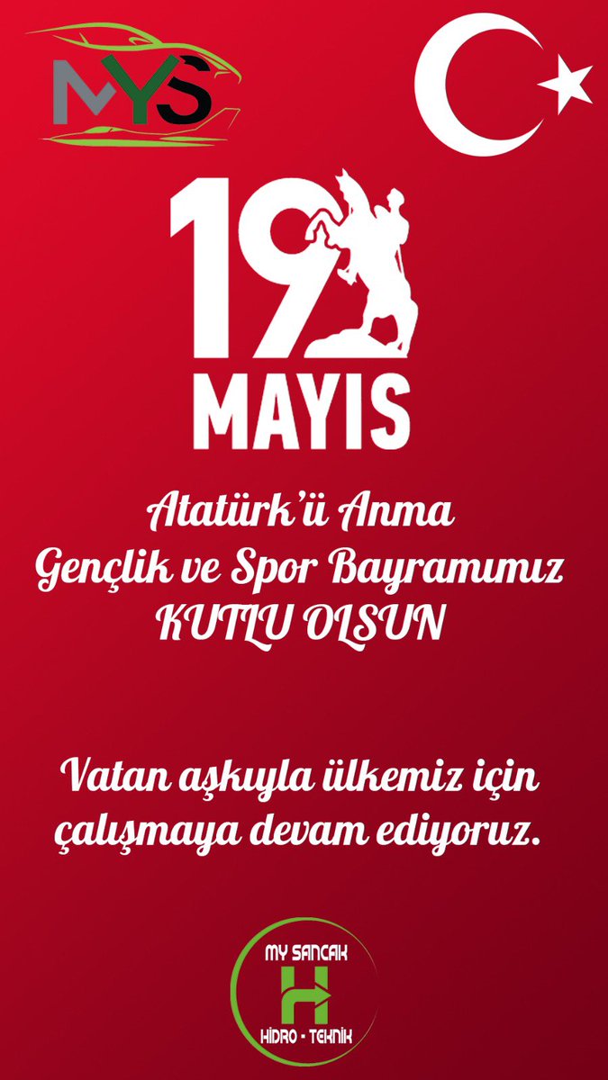 19 Mayıs Atatürk’ü Anma Gençlik ve Spor Bayramınız Kutlu Olsun.
#19MayısGenclikveSporBayramı