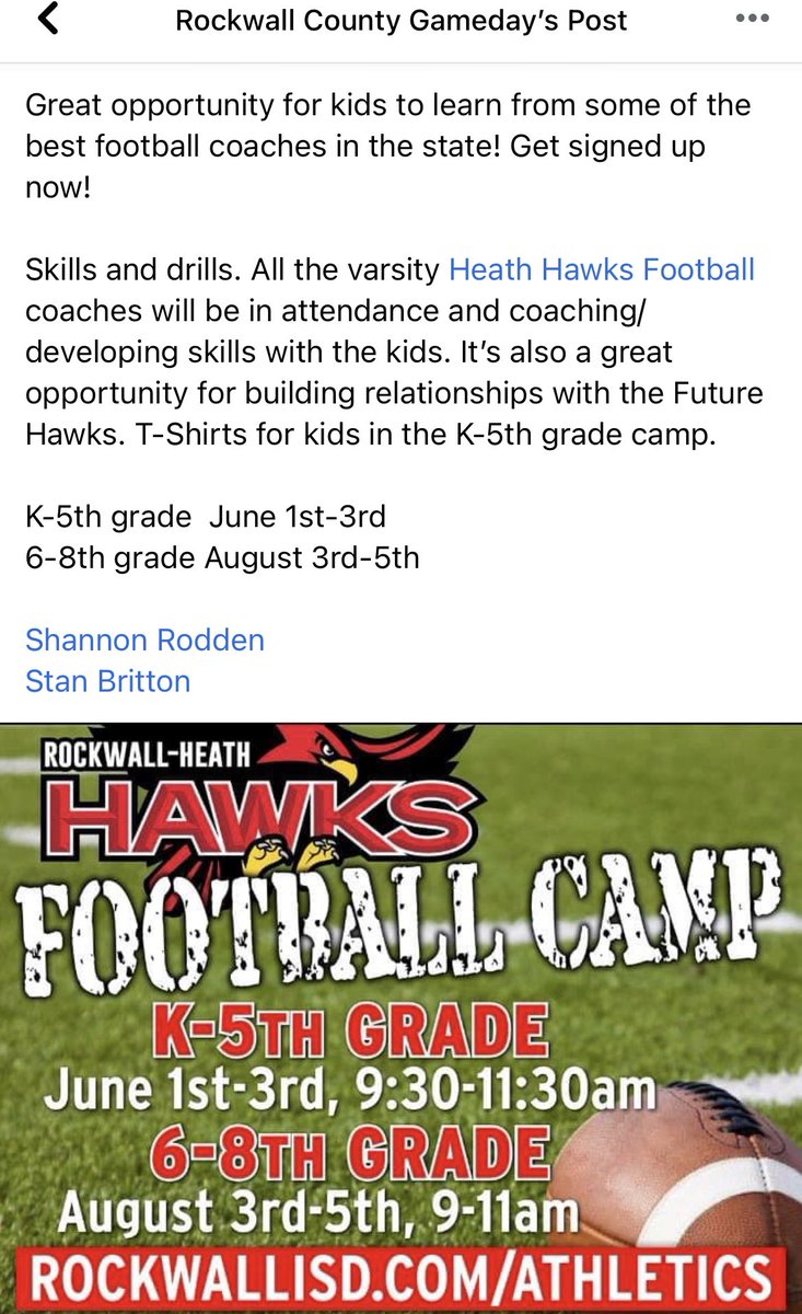 ‼️Announcement‼️ Please click on the picture below! @HeathHawksFb @CoachMacWTD @CoachSpradWTD Please share with families in your community! @heathhawksradio @HeathHawksVoice @rockwallschools Let’s make sure everyone knows about this!!