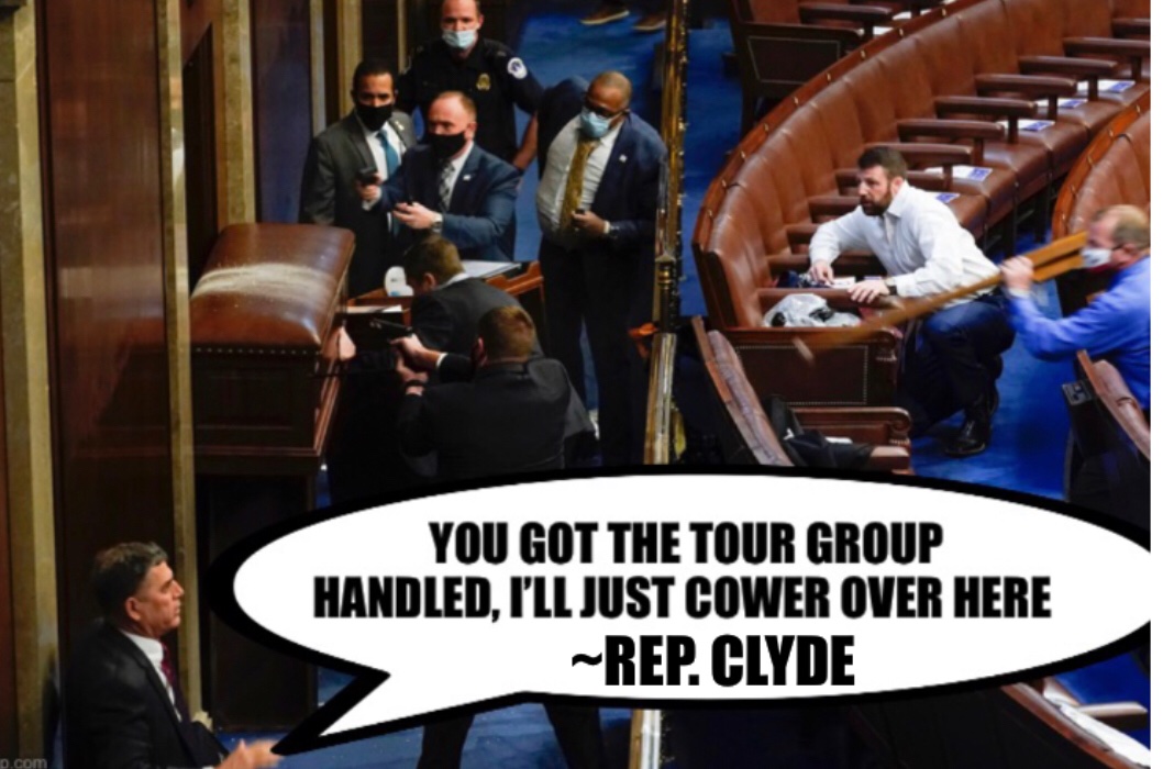 edwardday86's tweet photo. @Rep_Clyde Thank god for Capitol Police protecting you from tour groups, ammiright https://t.co/Y6KN07aTr8