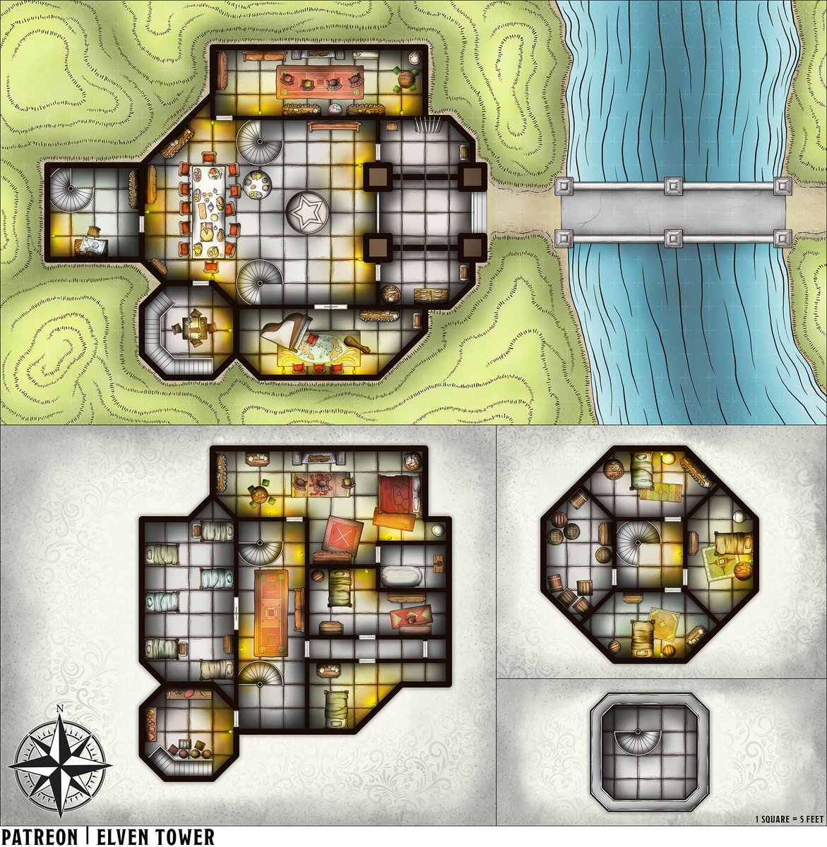 D D Small Castle Map Elven Tower | Coloring Book Kickstarter On Twitter: "3-Level Castle Map.  35X35 Squares. What Adventure Or Social Situation Do You Envision In A  Location Such As This One? #Ttrpg #Dnd #Cartography  Https://T.co/126Swafoit" /