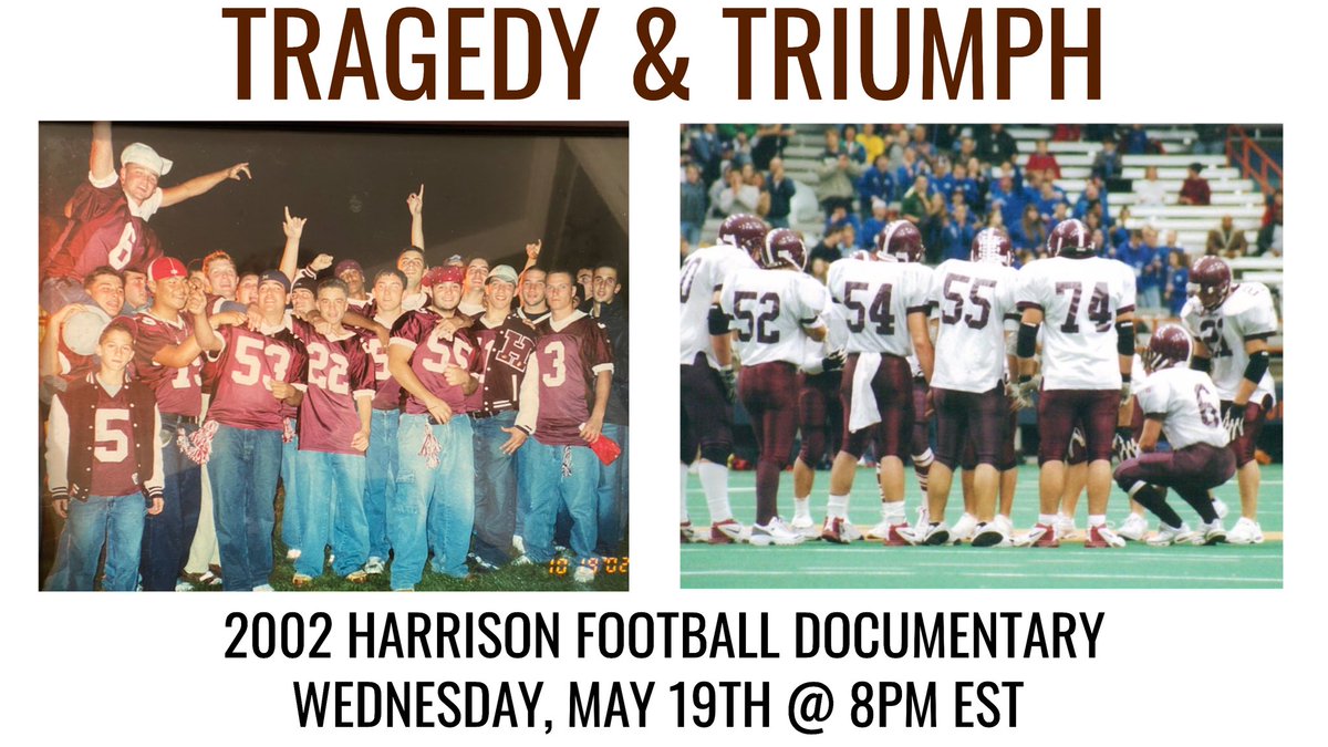 Attention Huskies!!! Join us tomorrow night for this incredible feature. TRAGEDY &amp; TRIUMPH - 2002 Harrison Football Documentary
Time: May 19, 2021 08:00 PM Eastern 

Join Zoom Meeting
us02web.zoom.us/j/84599968795