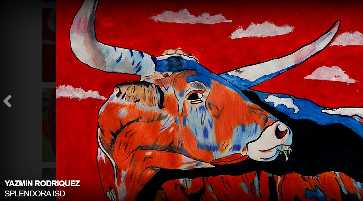 Trophies came in for our #SJH Art HLSR Best of Show winners. Pictured below is "The Bull," designed by Grade 8 student Yazmin Rodriguez. You can check out her #AMAZING winning art piece or other winners from Splendora I.S.D at the link below.  rodeohouston.com/Hayloft-Gallery.
